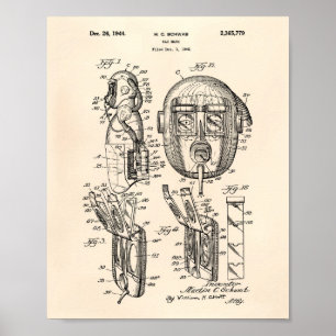 Gasmaske 1944 Patent Kunst Altes Papier Poster