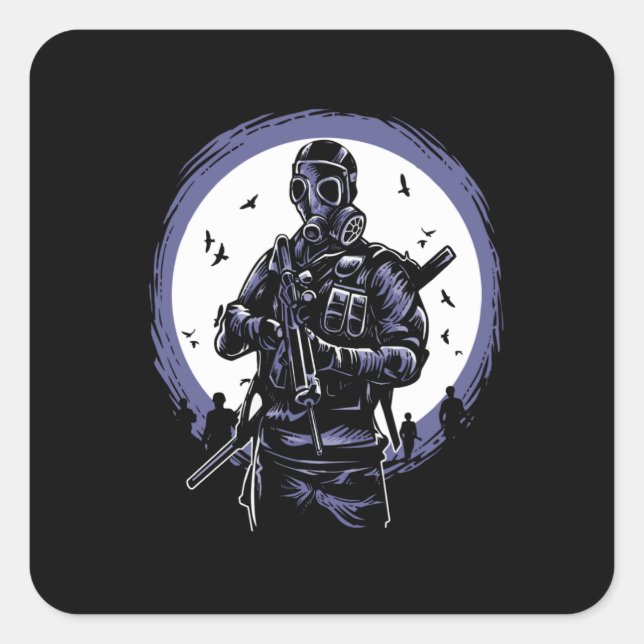 Gasmaske Soldier Quadratischer Aufkleber (Vorderseite)