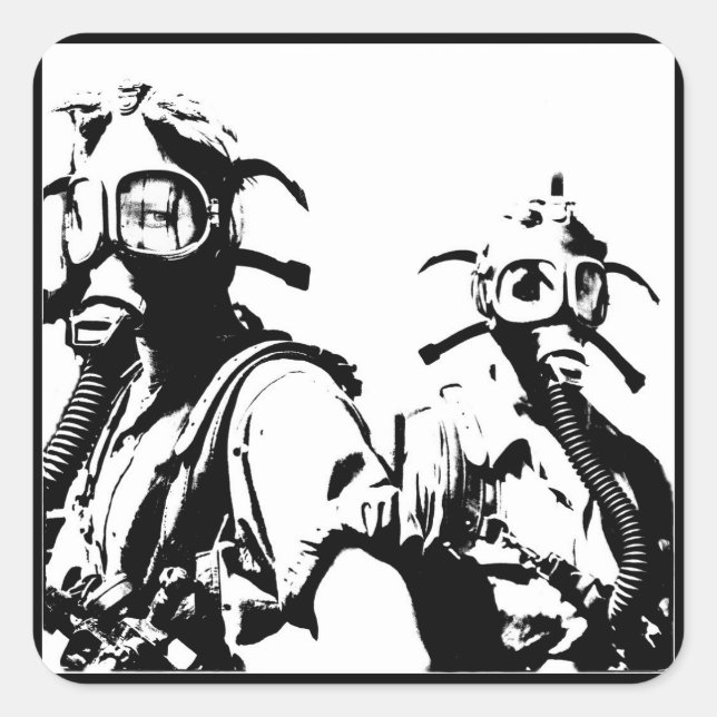 Gasmasken in Schwarz Quadratischer Aufkleber (Vorderseite)