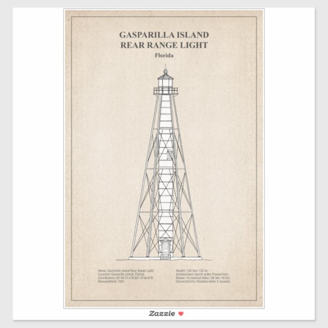 Gasparilla Island Rear Range Light - Florida - SBD Aufkleber (Blatt)