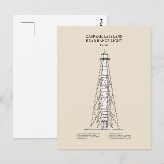 Gasparilla Island Rear Range Light - Florida - SBD Postkarte (Vorne/Hinten)