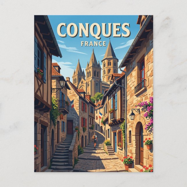Gasse in Conques Frankreich Postkarte (Vorderseite)