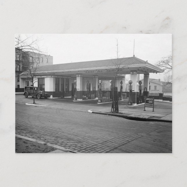Gasstation Amoco, 1925 Postkarte (Vorderseite)
