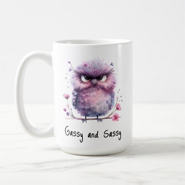 Gassy und Sassy Lila Grumpy Bird Kaffeetasse (Links)