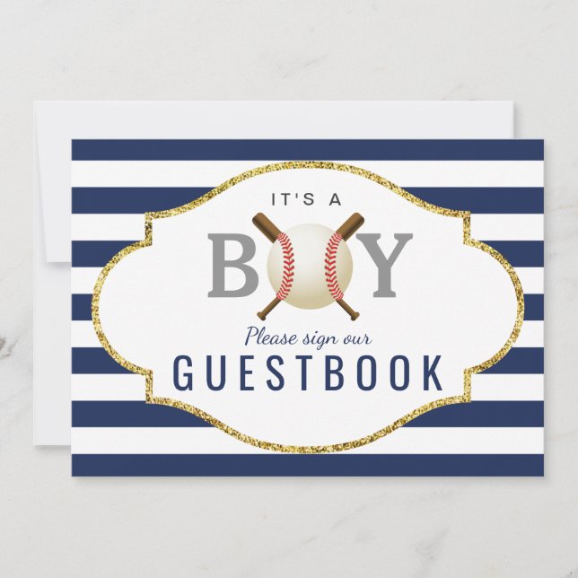 Gast Book Sign | Baseball Boy Baby Dusche Einladung (Vorderseite)