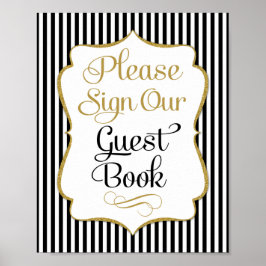 Gast Book Sign Black Gold Streifen Poster