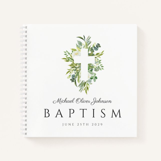 Gast der religiösen Cross Green Botanical Baptism Notizbuch (Vorderseite)