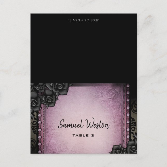 Gast Name Printed Platzkarte Lila Gothic Postkarte (Vorderseite)