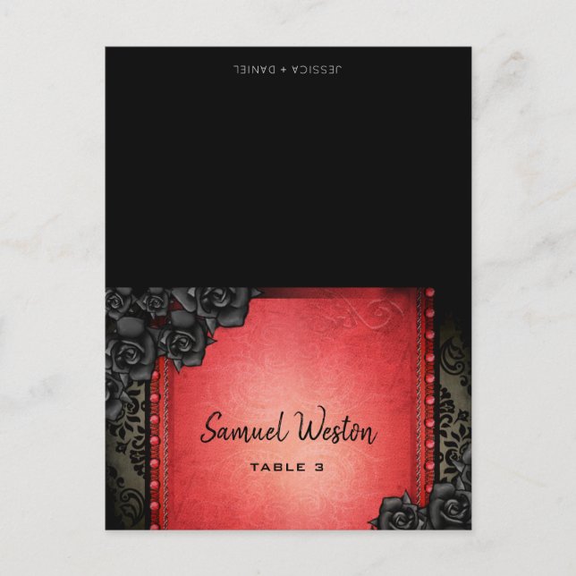 Gast Name Printed Platzkarte Red Gothic Postkarte (Vorderseite)