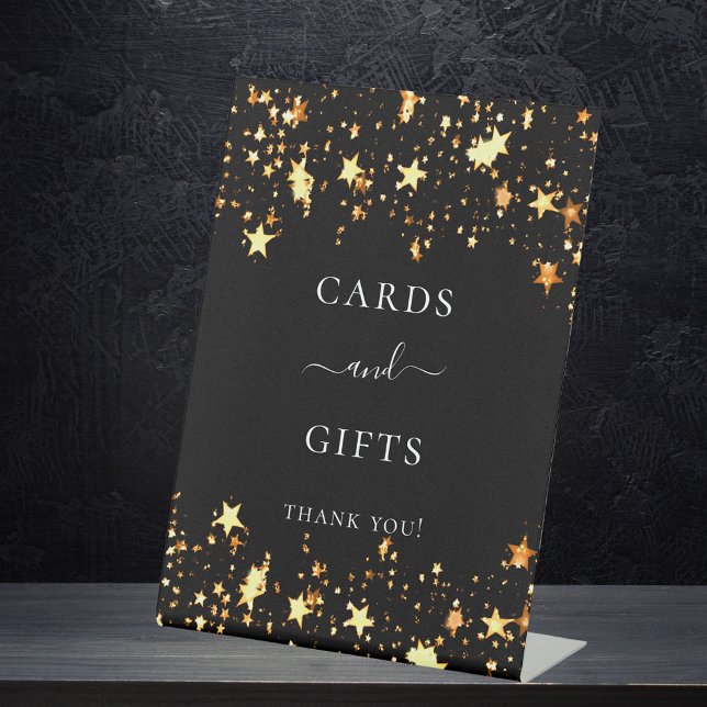 Gast-Party-Kartengeschenke von Black Gold Stars Sockelschild (Von Creator hochgeladen)