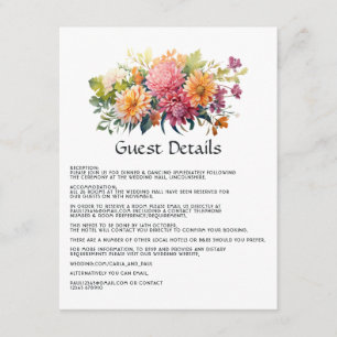 Gastdetails zu Hochzeiten in Rosa, Orange und Grün Begleitkarte