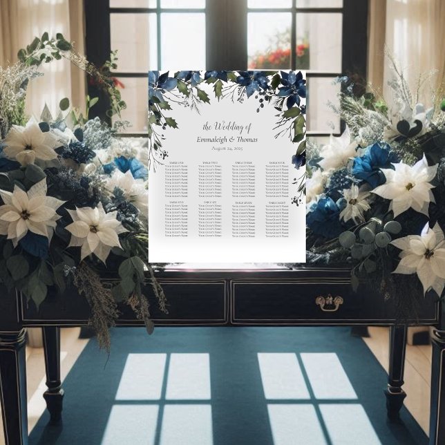 Gäste Seekarte Poinsettia Floral Navy Blau Sockelschild (Von Creator hochgeladen)