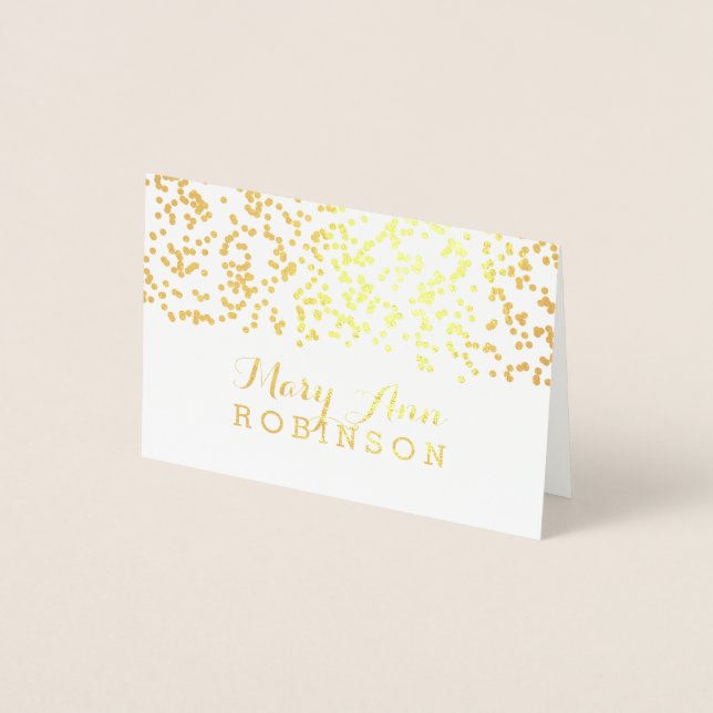 Gästebett Platzkarte Gold Falling Confetti Folienkarte (Vorderseite)