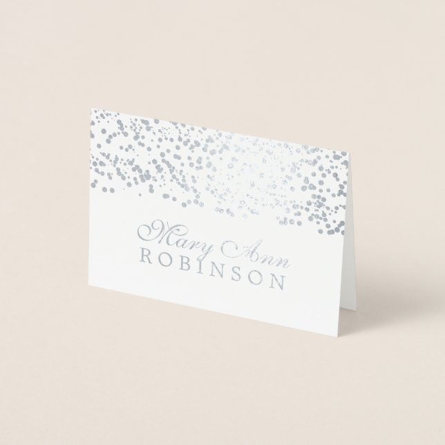 Gästebett-Platzkarte Silver Foil Confetti Folienkarte (Vorderseite)