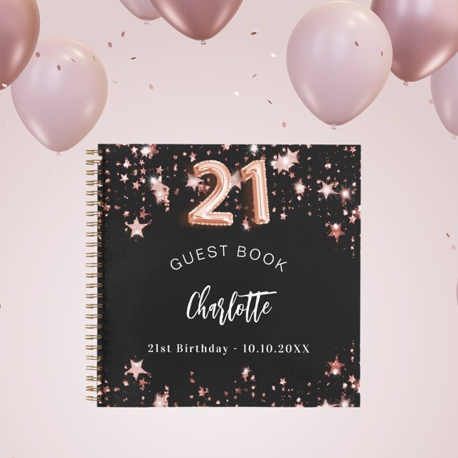 Gästebuch 21. Geburtstag schwarze Rose Goldstars Notizbuch (Von Creator hochgeladen)