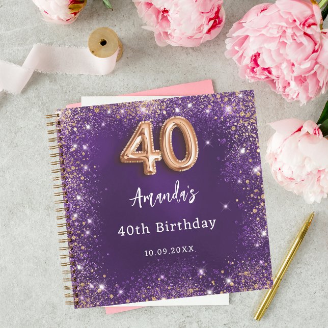 Gästebuch 40. Geburtstag lila Rose Gold Glitzer Notizbuch (Von Creator hochgeladen)