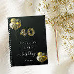 Gästebuch 40. Geburtstag schwarzes Gold Leopard Ti Notizbuch<br><div class="desc">Für ein elegantes Party zum 40. Geburtstag. Schwarzer Hintergrund,  mit Ballons verziert. Nummer 40 ist geschrieben mit einem angesagten Ballon Stil Schriftart,  Leopardenmuster. Personalisieren und fügen Sie einen Namen und ein Datum hinzu. Das Wort Geburtstag wird mit einem modernen handgeschriebenen Stilskript mit Swashes geschrieben.</div>