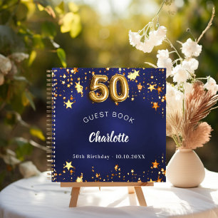 Gästebuch 50. Geburtstag navy blaue goldene Sterne Notizbuch