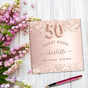 Gästebuch 50. Geburtstag Rose Gold Glitzer rot Notizbuch