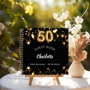 Gästebuch 50. Geburtstag schwarze goldene Sterne Notizbuch