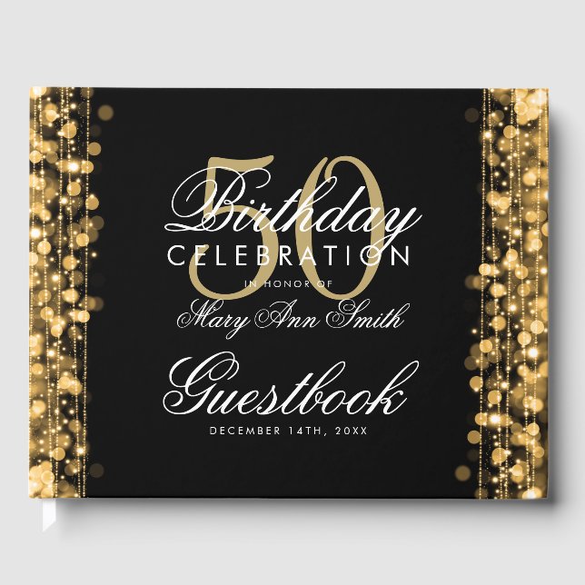 Gästebuch 50th Birthday Party Glitzern Gold (Vorderseite)