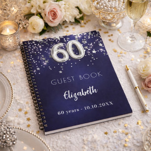 Gästebuch 60. Geburtstag navyblau silberne Sterne Notizblock