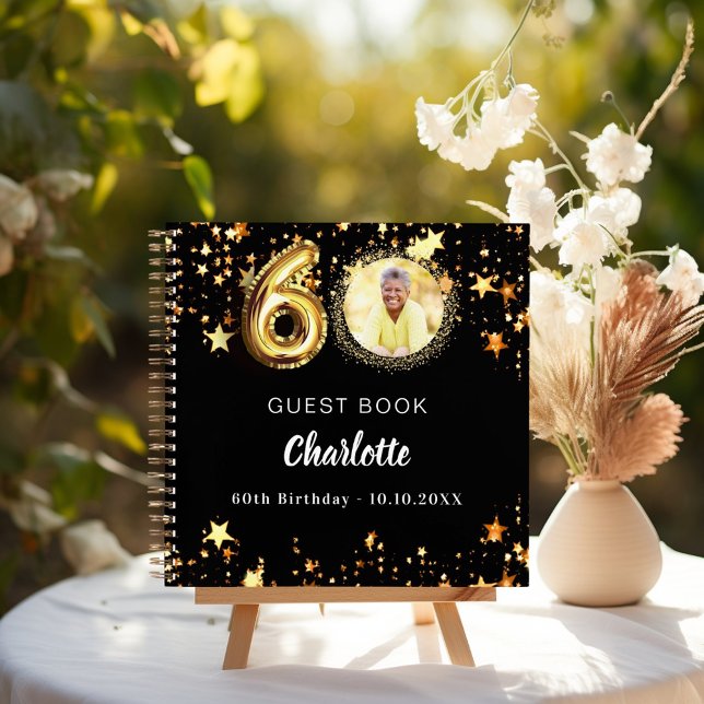 Gästebuch 60. Geburtstag schwarze goldene Sterne F Notizbuch (Von Creator hochgeladen)