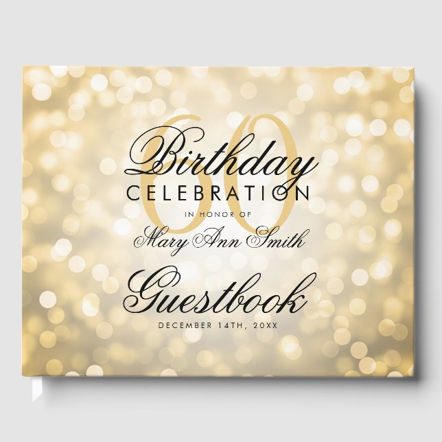 Gästebuch 60. Geburtstagsparty Gold Glitzer Light (Vorderseite)