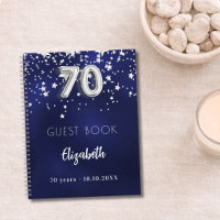 Gästebuch 70. Geburtstag navy blauen Silberstars