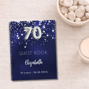 Gästebuch 70. Geburtstag navyblau silberne Sterne Notizbuch