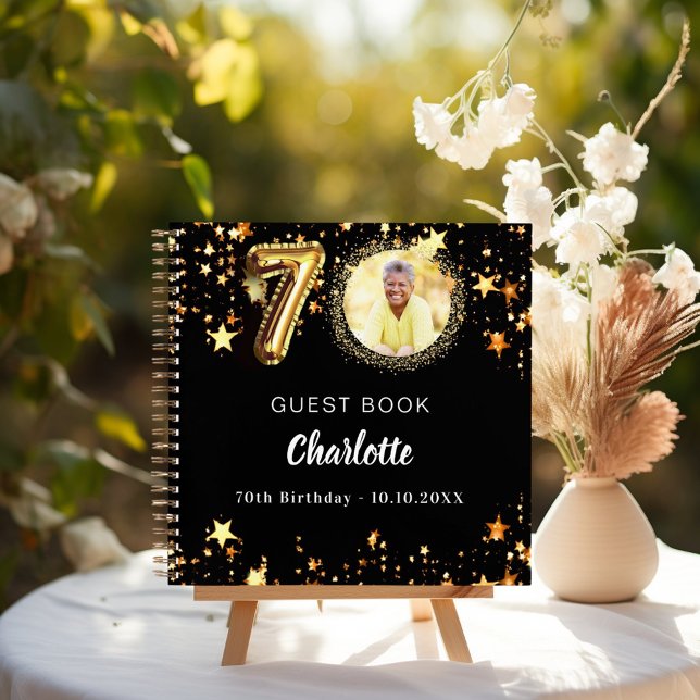 Gästebuch 70. Geburtstag schwarze goldene Sterne F Notizbuch (Von Creator hochgeladen)