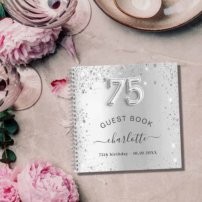 Gästebuch 75. Geburtstag Silberner Glitzer Notizbuch (Von Creator hochgeladen)