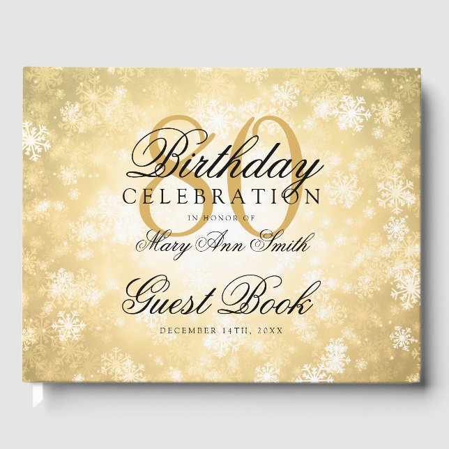 Gästebuch 80. Geburtstag Gold Winter Wonderland (Vorderseite)