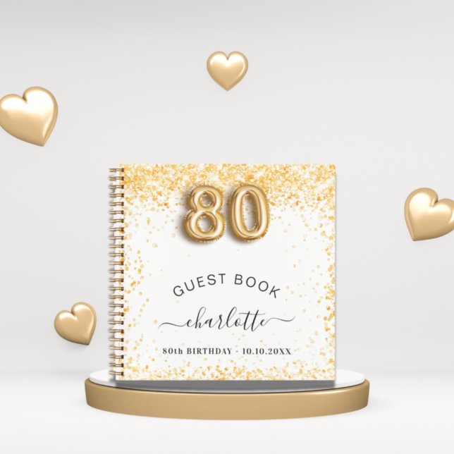 Gästebuch 80. Geburtstag Weißgold Glitzer Notizbuch (Von Creator hochgeladen)
