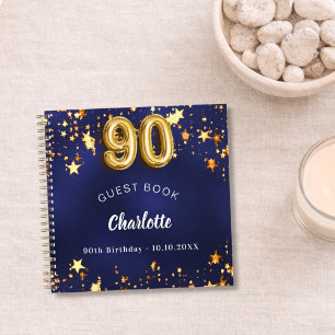 Gästebuch 90. Geburtstag navy blaue goldene Sterne Notizbuch
