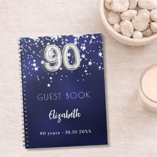 Gästebuch 90. Geburtstag navy blauen Silberstars Notizblock