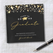 Gästebuch Abschluss Black Gold Stars Lights
