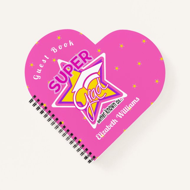 Gästebuch Abschluss Super Grad Pink Herz Custom Notizbuch (Vorderseite)