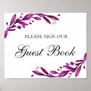 Gästebuch. Aquarell lila Blumen Hochzeit Poster