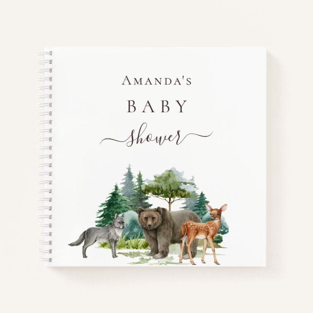 Gästebuch Baby Dusche Waldtiere tragen Notizbuch (Vorderseite)