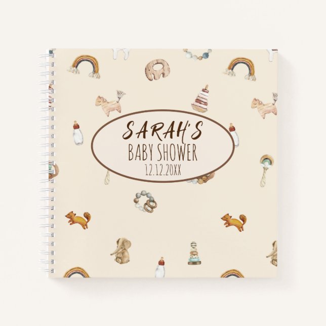 Gästebuch Baby Dusche Wasserfarbe Tier Notizbuch (Vorderseite)