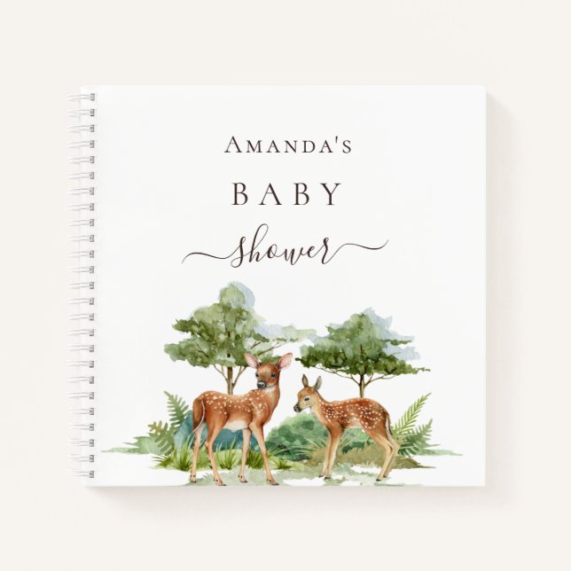 Gästebuch Baby Duschwald Tiere Hirsche Notizbuch (Vorderseite)