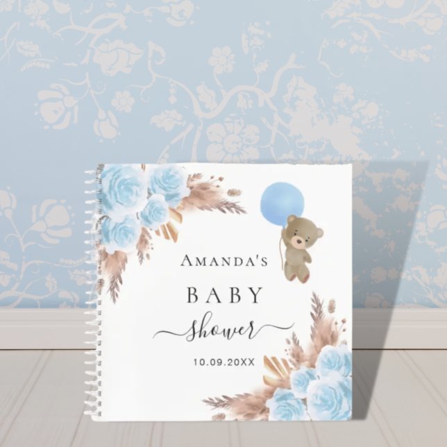Gästebuch Baby Showblau Teddy Pampas Gras Notizbuch (Von Creator hochgeladen)