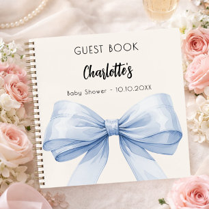 Gästebuch Baby Shower blaue Schleife beige creme J Notizbuch