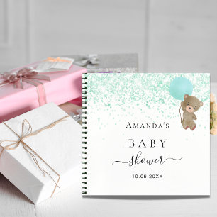 Gästebuch-Baby-Shower grüner weißer Teddybär Notizbuch