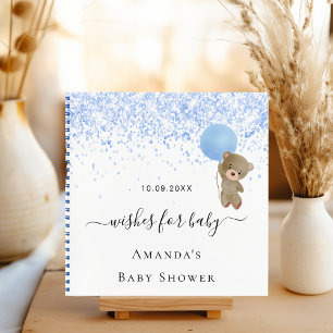Gästebuch Baby Shower Junge blauer Teddybär Notizbuch