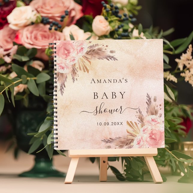 Gästebuch Baby Shower Pampas Gras Rose Goge Notizbuch (Von Creator hochgeladen)