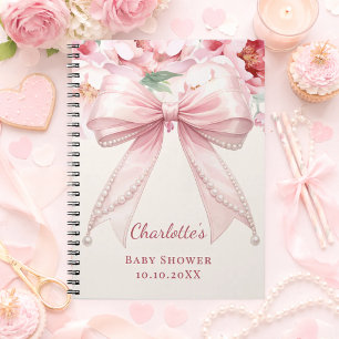 Gästebuch Baby Shower rosa Schleife Blumen Perlen Notizbuch