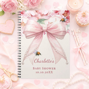 Gästebuch Baby Shower rosa Schleife Blumen werdend Notizblock