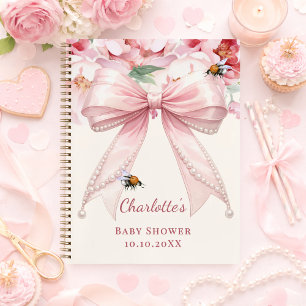 Gästebuch Baby Shower rosa Schleife Blumen werdend Notizbuch
